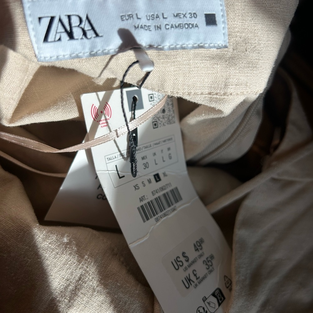 Zara Linen Cream Asymmetrical Ruched Halter Gown Size Large - Picture 10 of 11